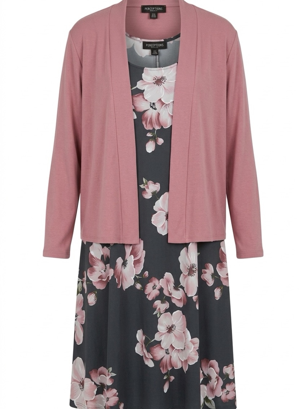 Perceptions Dusty Pink Cardigan with Charcoal Floral Dress
